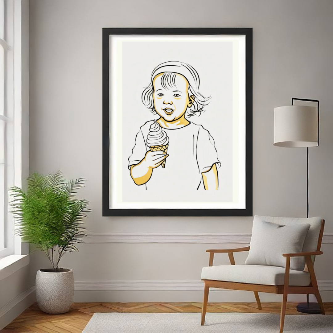 Minimalist Child Portrait Line Art Print | Cute Ice Cream Illustration | Modern Nursery Wall Art | Scandinavian Kids Room Printable Decor | Contemporary Printable Decor (Copy)