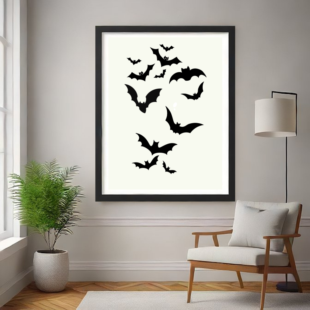 Flying Bats Silhouette – Minimalist Halloween Wall Art