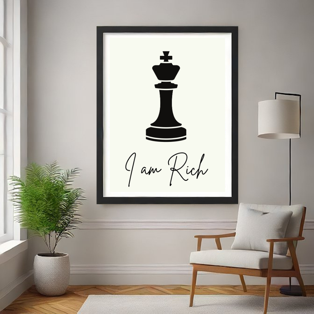 King Mindset – “I Am Rich” Motivational Chess Wall Art