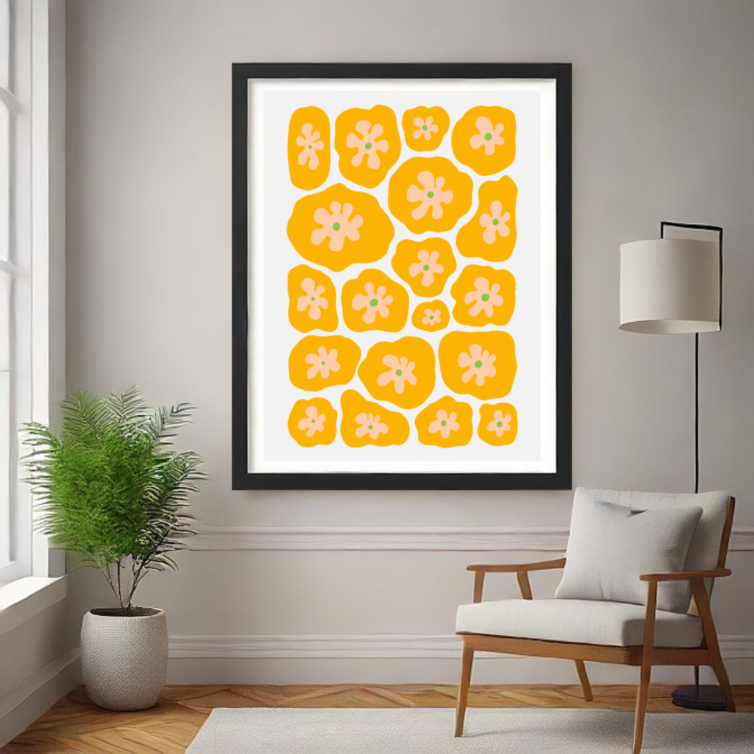 Golden Bloom Garden – Modern Abstract Floral Wall Art