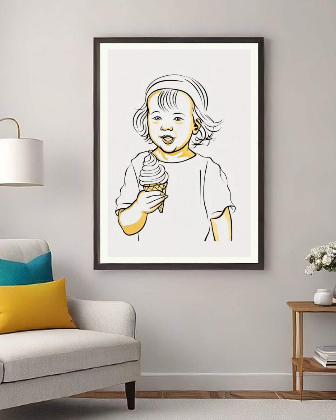 Minimalist Child Portrait Line Art Print | Cute Ice Cream Illustration | Modern Nursery Wall Art | Scandinavian Kids Room Printable Decor | Contemporary Printable Decor (Copy)