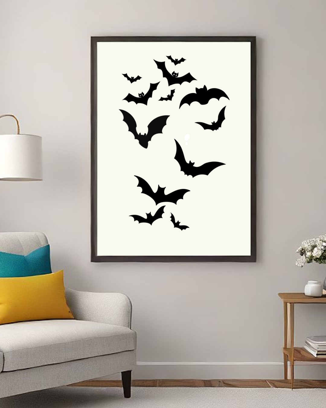 Flying Bats Silhouette – Minimalist Halloween Wall Art