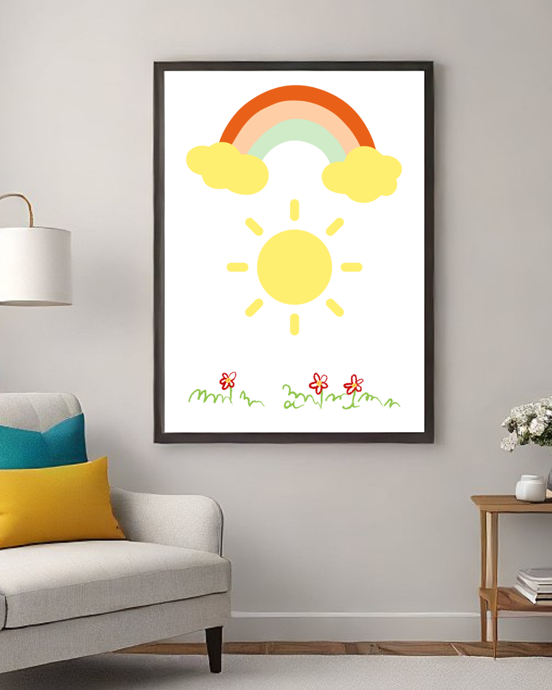 Rainbow Sunshine Meadow – Cute Nursery Wall Art