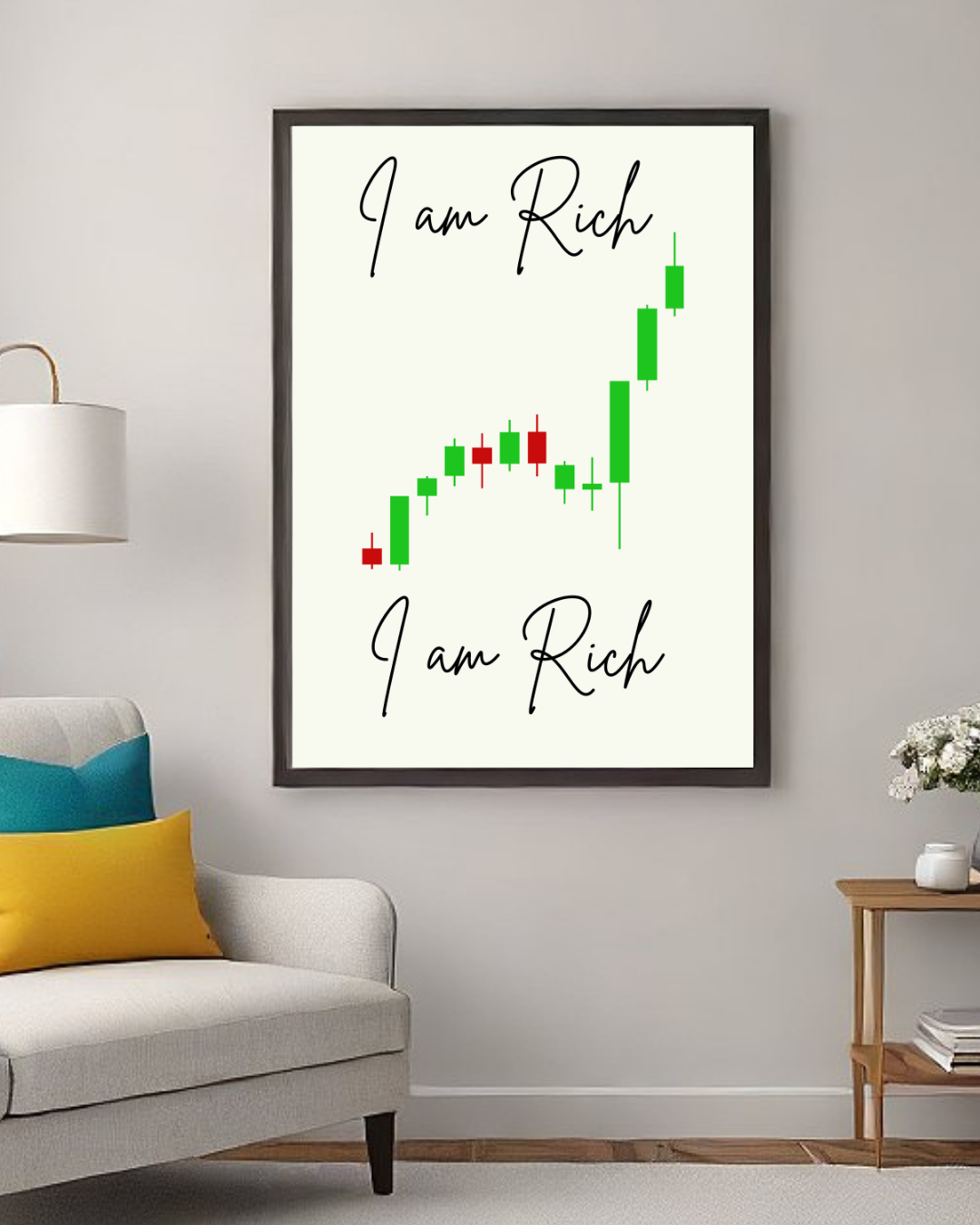 Market Growth Mindset – “I Am Rich” Trading Motivation Wall Art