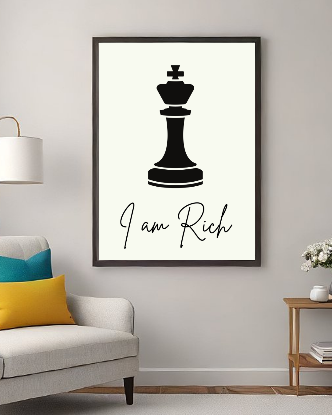 King Mindset – “I Am Rich” Motivational Chess Wall Art