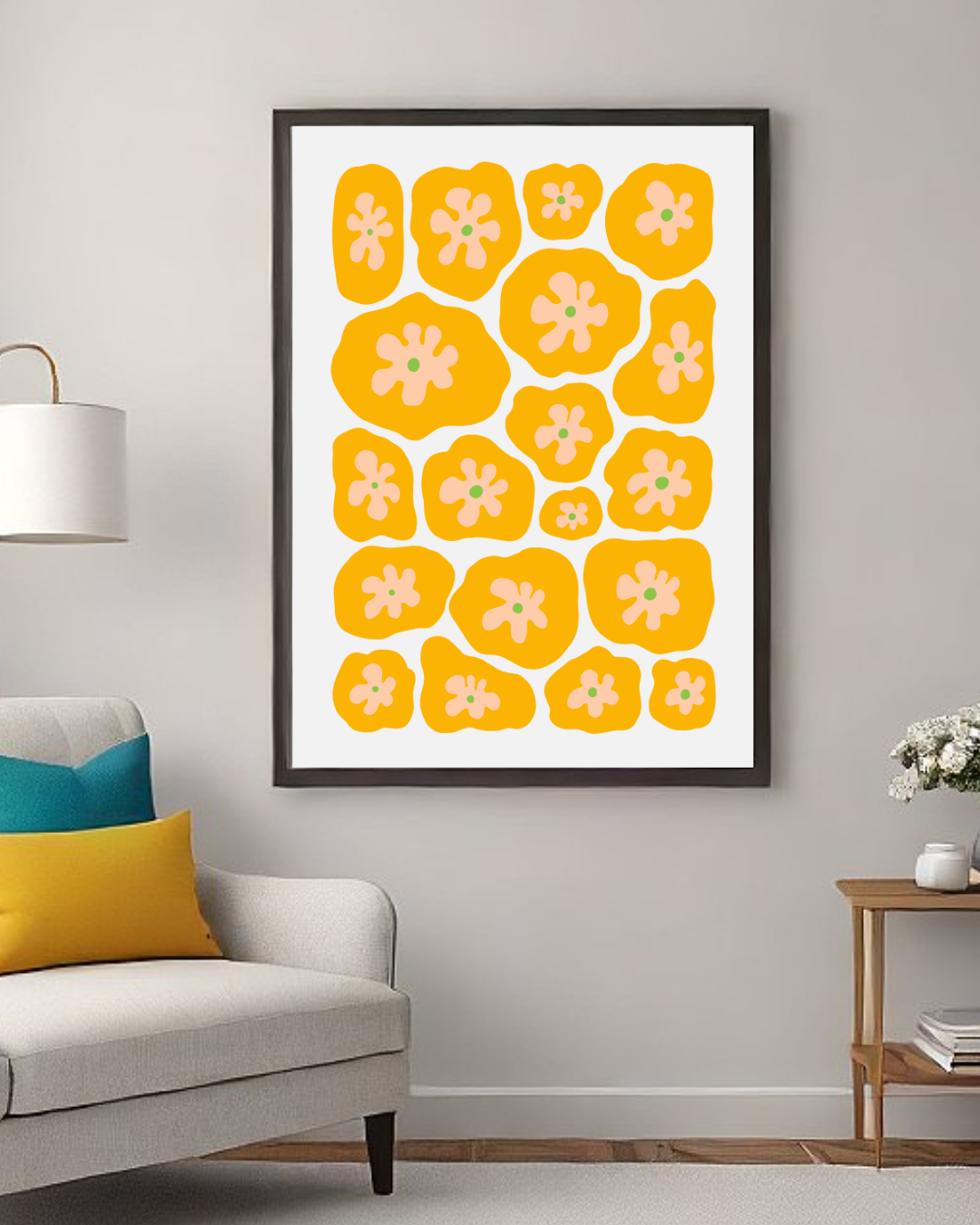 Golden Bloom Garden – Modern Abstract Floral Wall Art