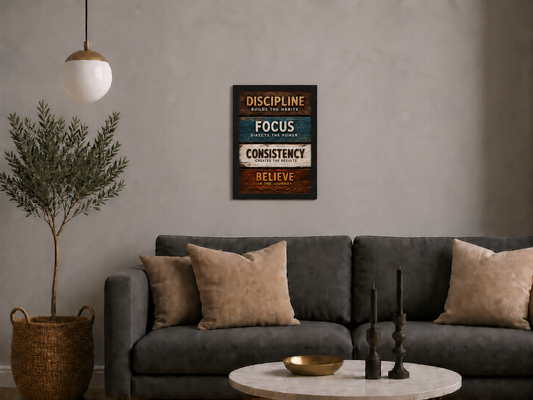 Discipline, Focus & Consistency – Inspirational Motivational Wall Art