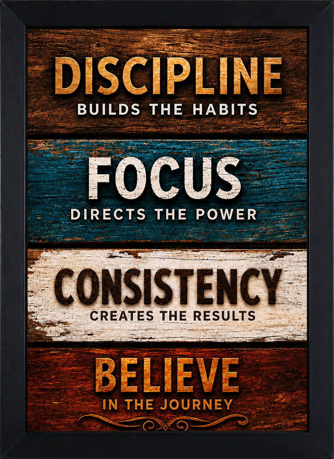 Discipline, Focus & Consistency – Inspirational Motivational Wall Art