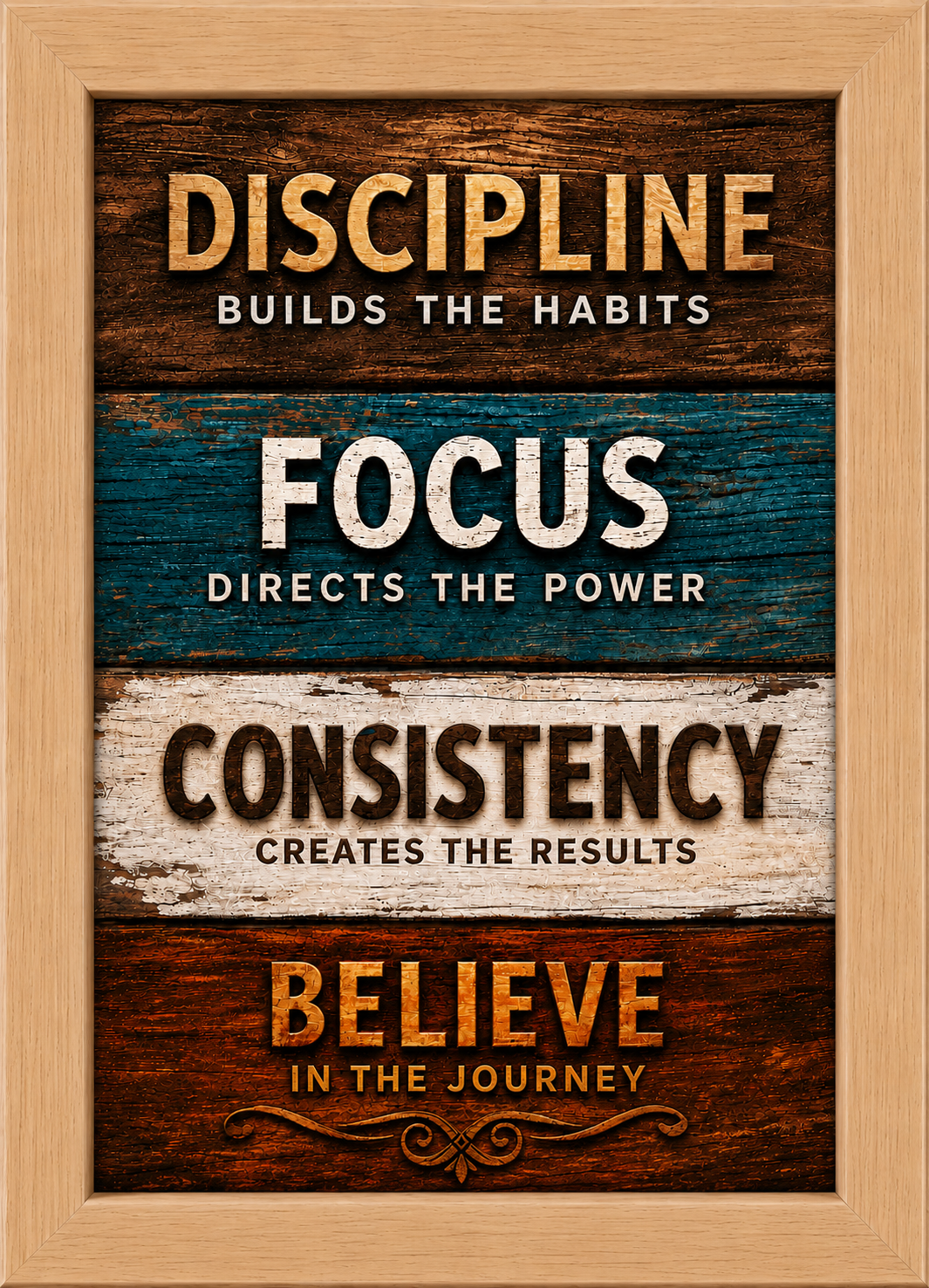 Discipline, Focus & Consistency – Inspirational Motivational Wall Art