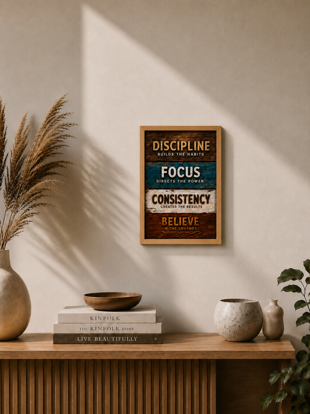 Discipline, Focus & Consistency – Inspirational Motivational Wall Art