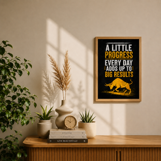 Small Progress, Big Results – Motivational Bull Wall Art Poster