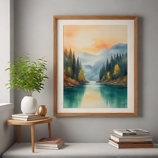 Tranquil Mountain Lake – Serene Nature Watercolor Art Print