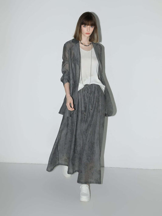 Ink-Washed Draped Striped Blazer